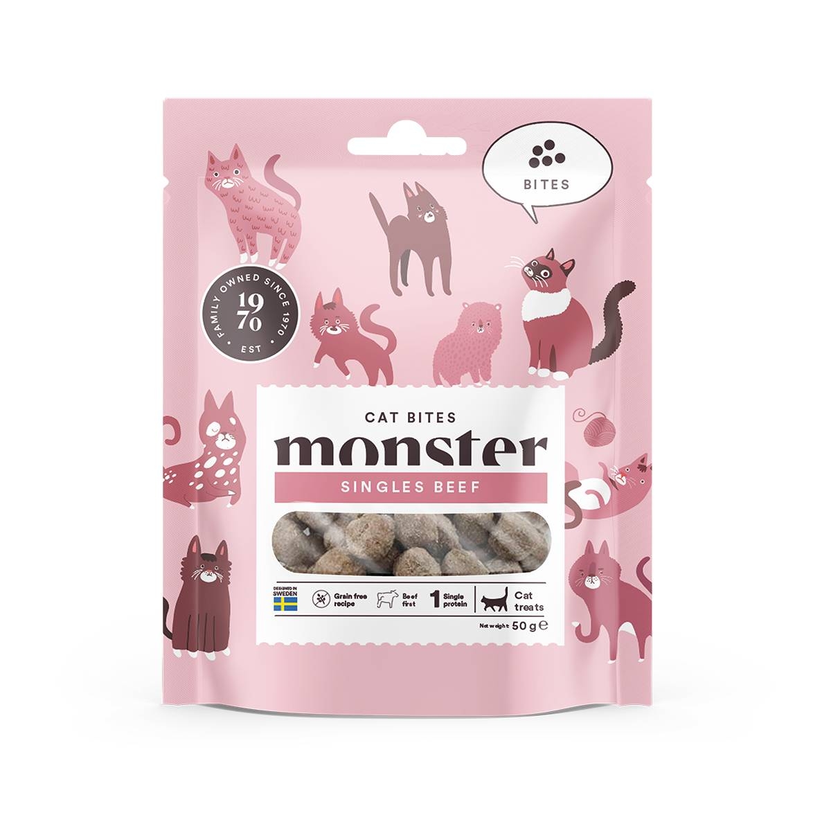 Monster Cat pusiau drėgni skanėstai katėms – su jautiena, 50g - 