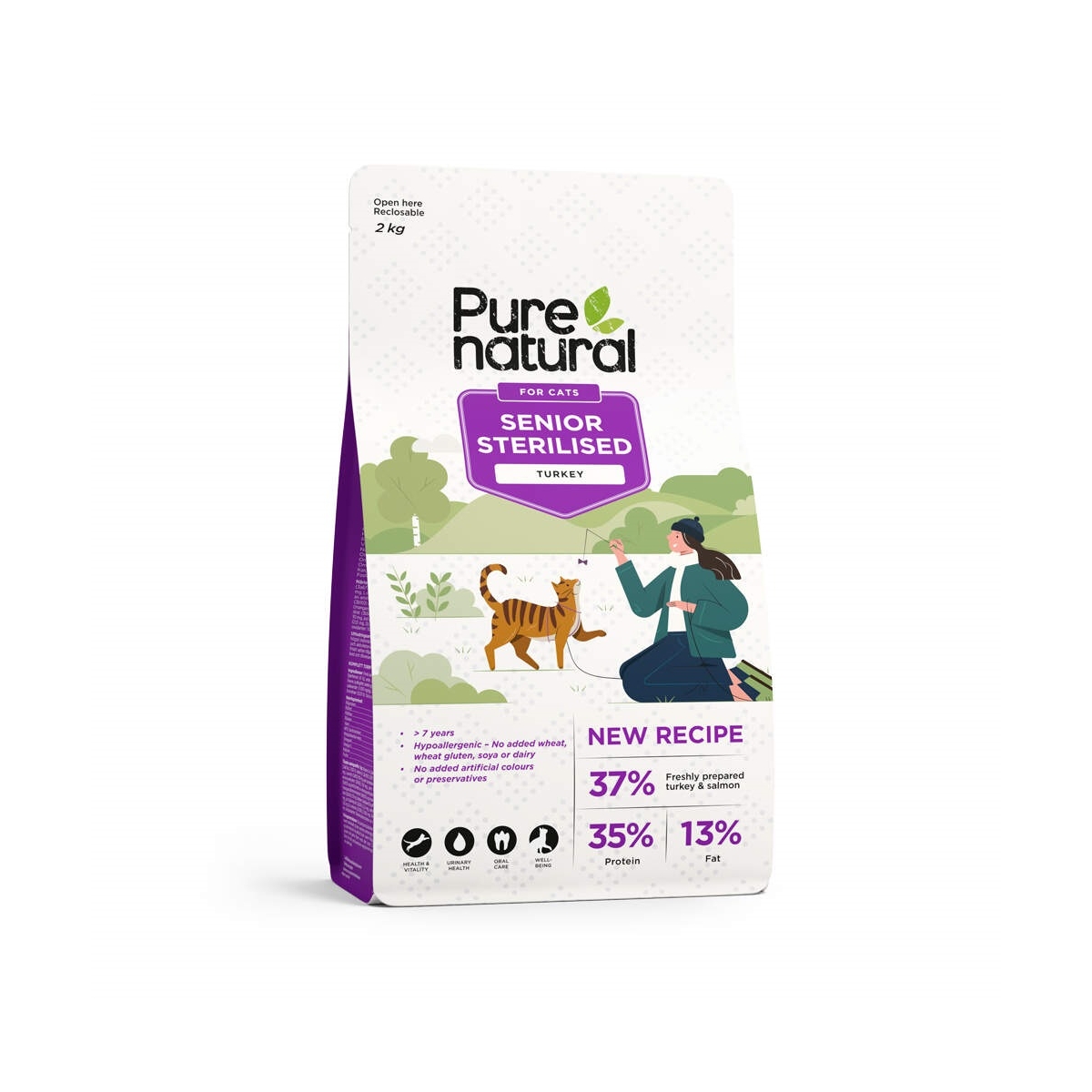 Purenatural sausas maistas sterilizuotoms katėms su kalakutiena, 2 kg -  1
