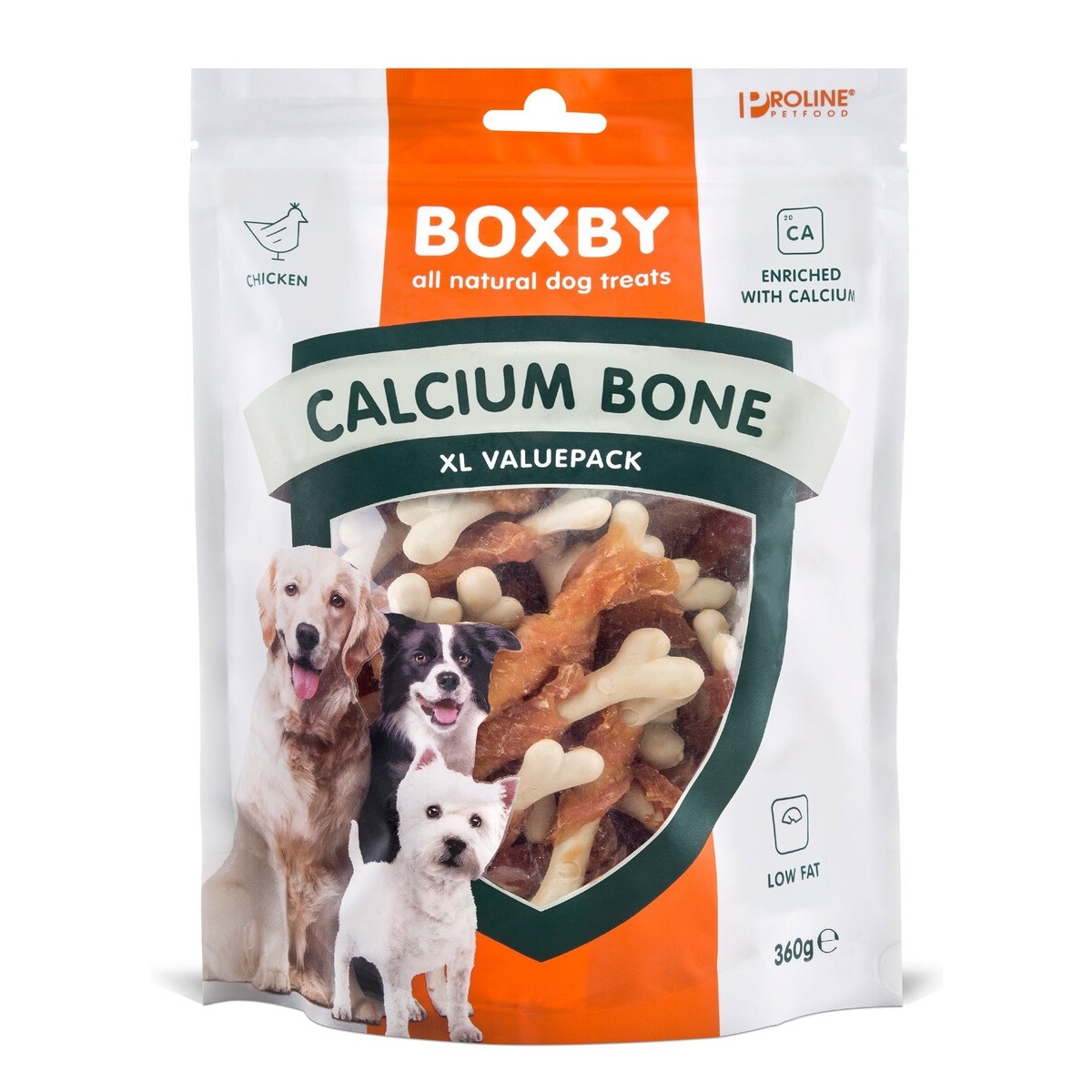 Boxby Calcium Bones skanėstai šunims, su vištiena ir jautiena, 360g - 