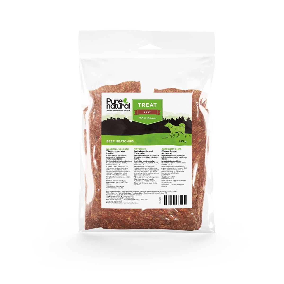 Purenatural džiovinti jautienos kąsneliai šunims, 150g - 