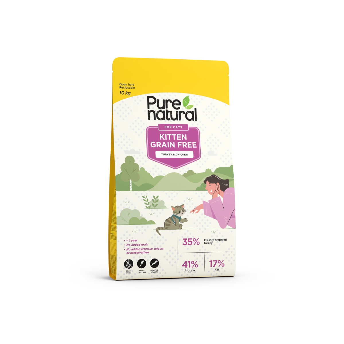 PURENATURAL GF KITTEN SAUSAS MAISTAS KAČIUKAMS SU VIŠTIENA/KALAKUTIENA, 10 KG - 