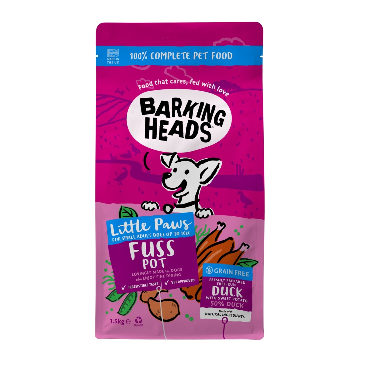 Barking Heads Fuss Pot sausas maistas šunims su antiena, 1,5 kg -  1