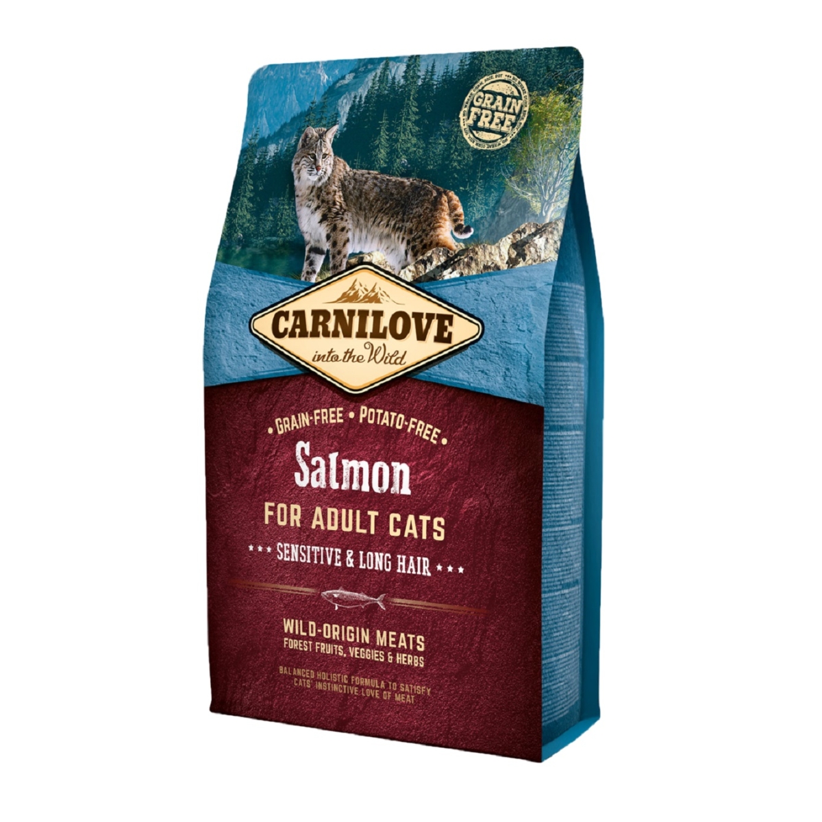 Carnilove Sensitive & Long Hair sausas maistas katėms su lašiša, 400g - 