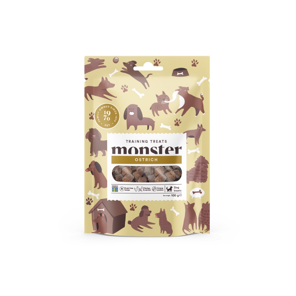 Monster Dog pus. drėgni skanėstai šunims – su višt./strutiena, 100g - 