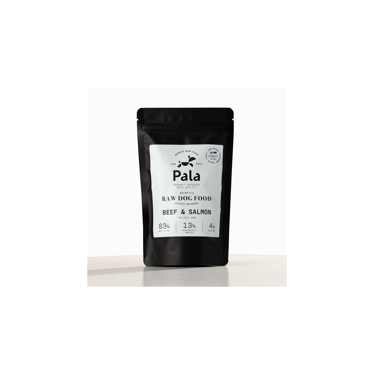 Pala maistas šunims su jautiena ir lašiša. Receptas nr.3, 100 g