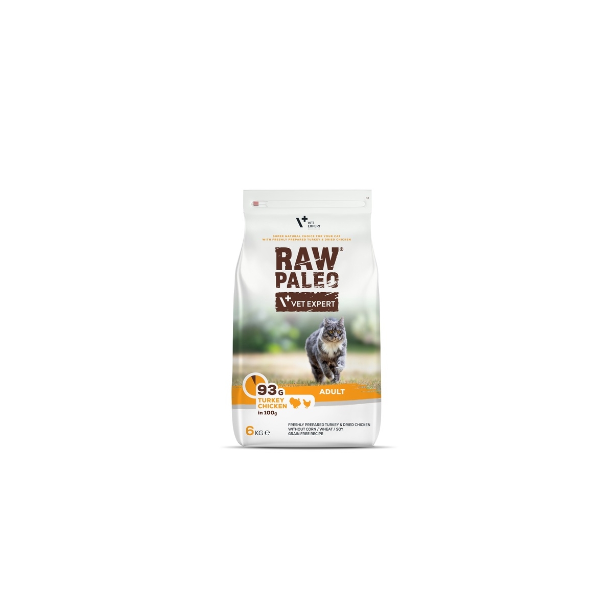 Raw Paleo Adult Cat sausas maistas katėms su kalakut./vištiena, 6 kg - 