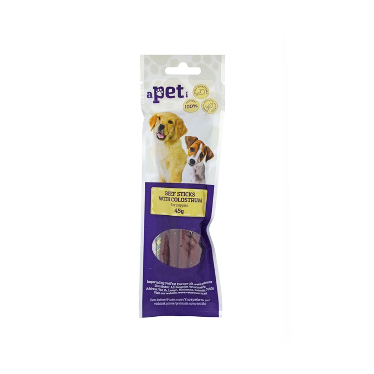 Apeti jautienos lazdelės šuniukams su priešpieniu, 45 g - 