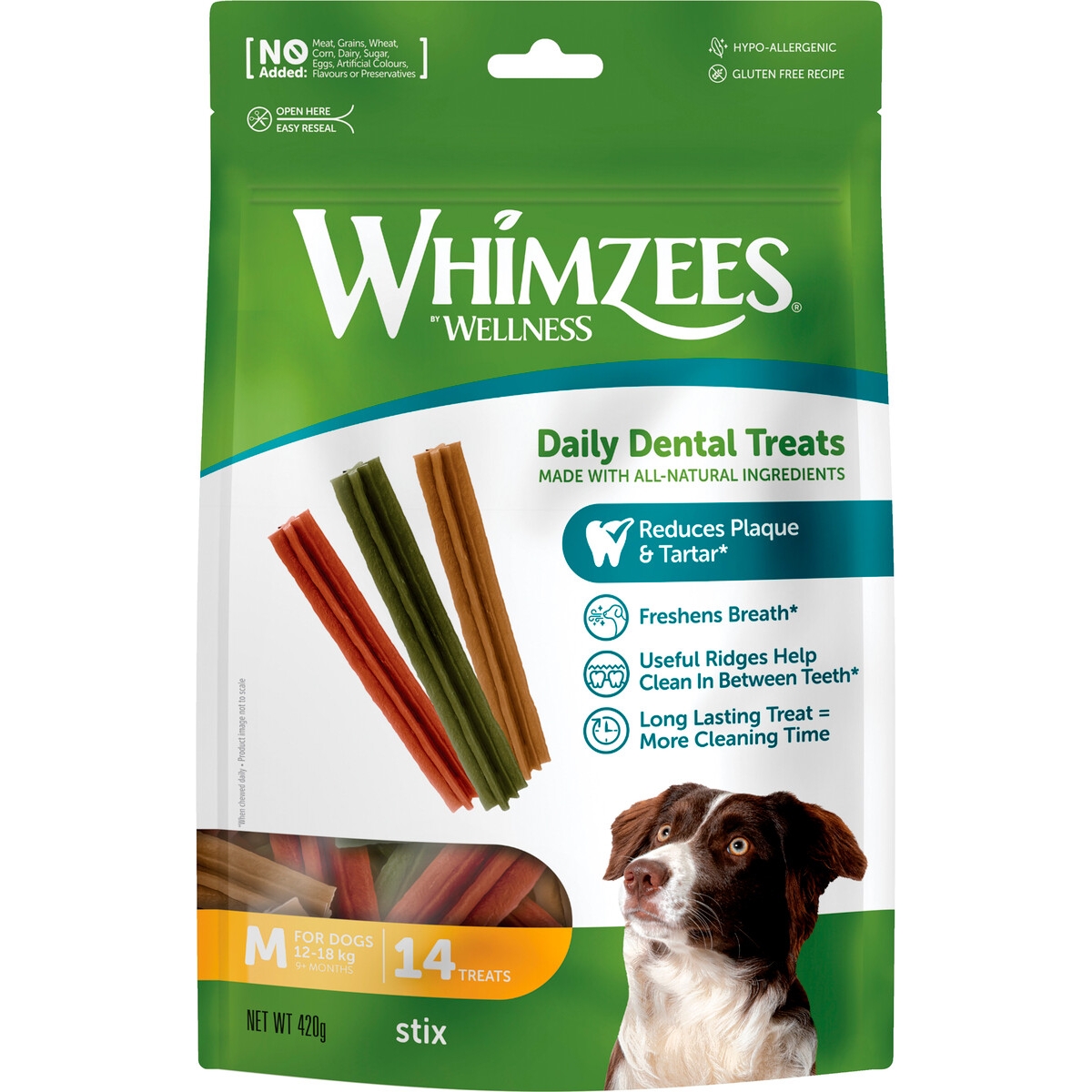 Whimzees dantų priežiūros lazdelės šunims, M14 x 30g - 