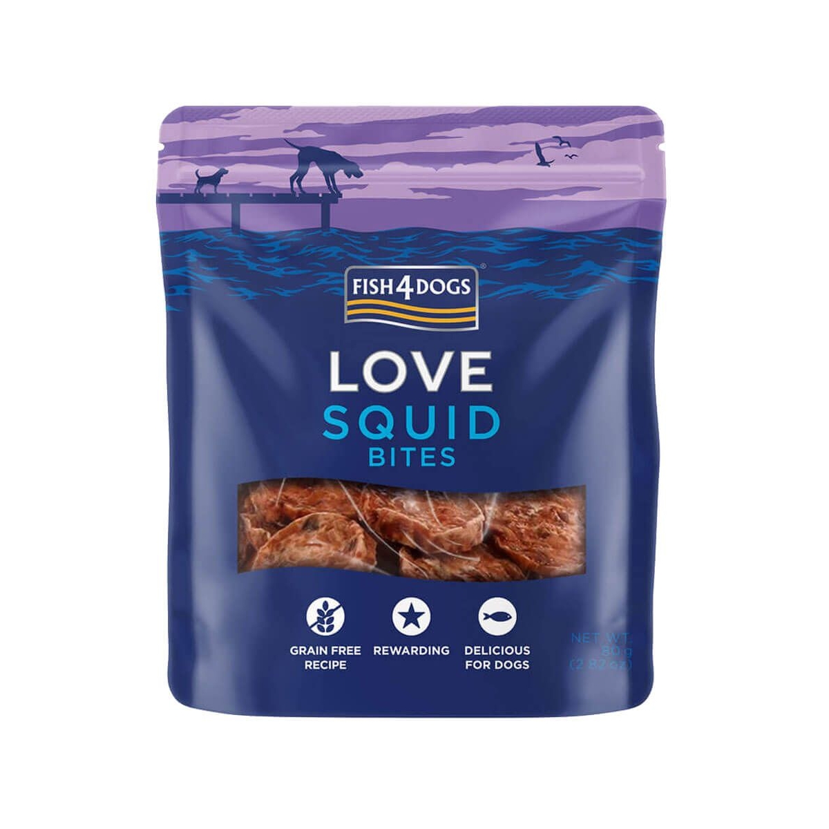 Fish4Dogs Squid Bites skanėstai-kalmarai šunims, 80 g - 