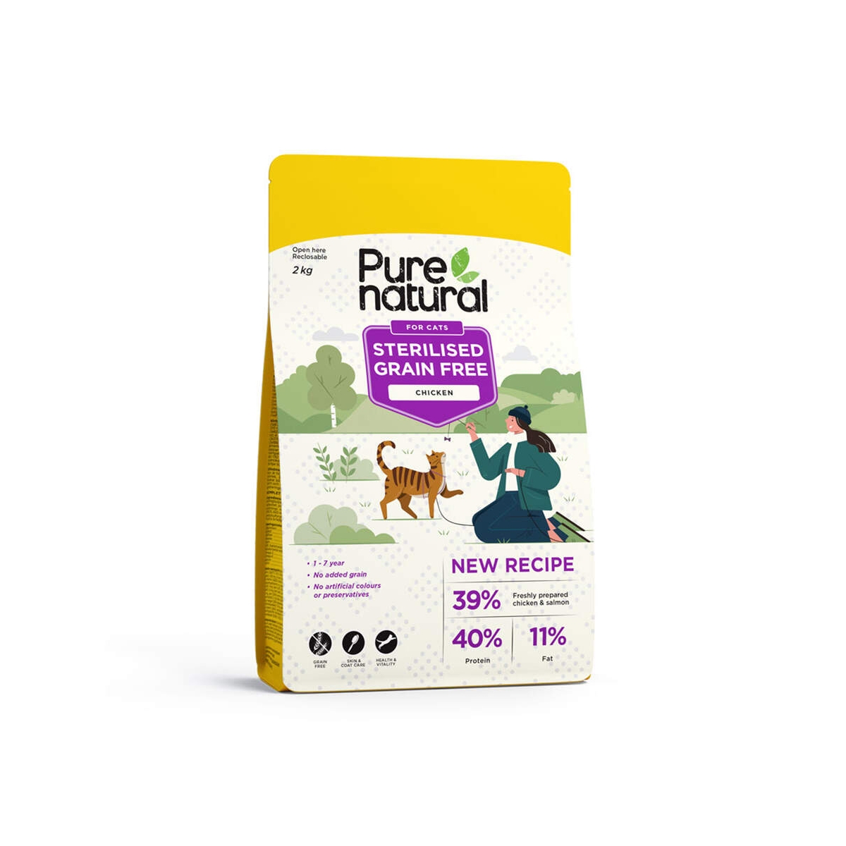 PURENATURAL GRAIN-FREE SAUSAS MAISTAS STERILIZUOTOMS KATĖMS SU VIŠTIENA, 2 KG - 