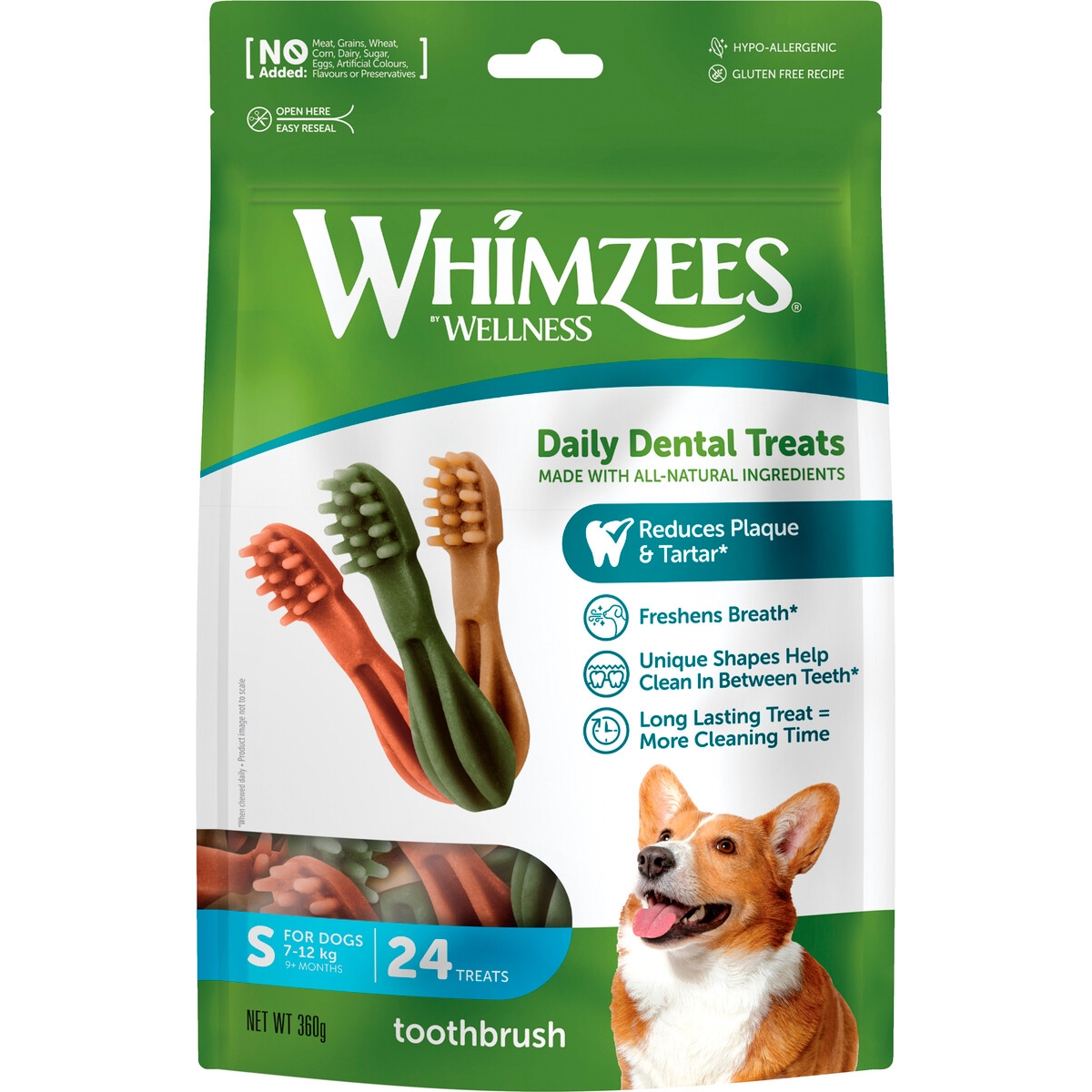 Whimzees dantų priežiūros lazdelės šunims, šepetėlio formos, S24 x 8g - 