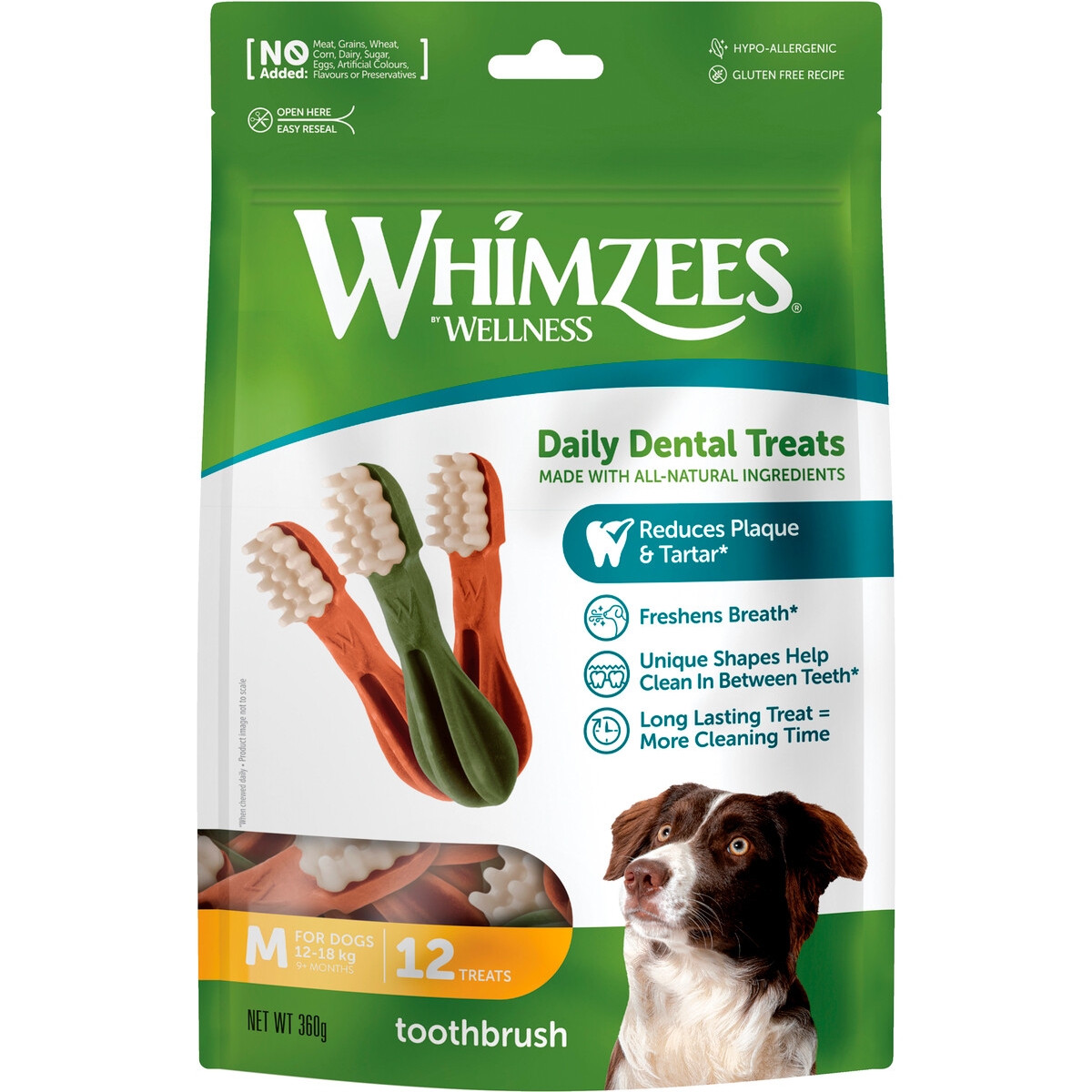 Whimzees dantų priežiūros lazdelės šunims, šepetėlio formos, M12 x 15g - 
