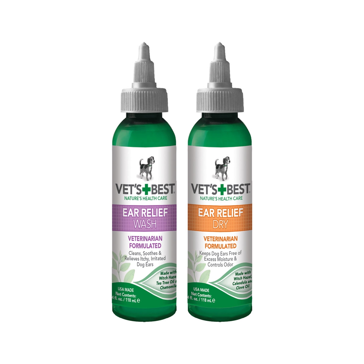 Vets Best Ear Wash+Dry ausų priežiūros rinkinys šunims, 120 ml - 