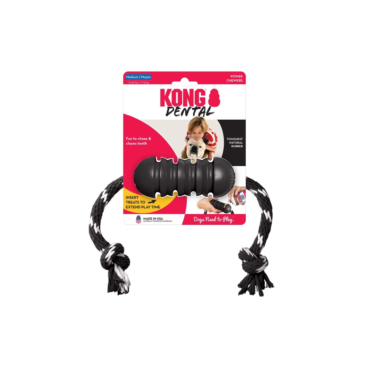 KONG Extreme Dental Rope žaislas šunims, M dydžio, juodas -  1