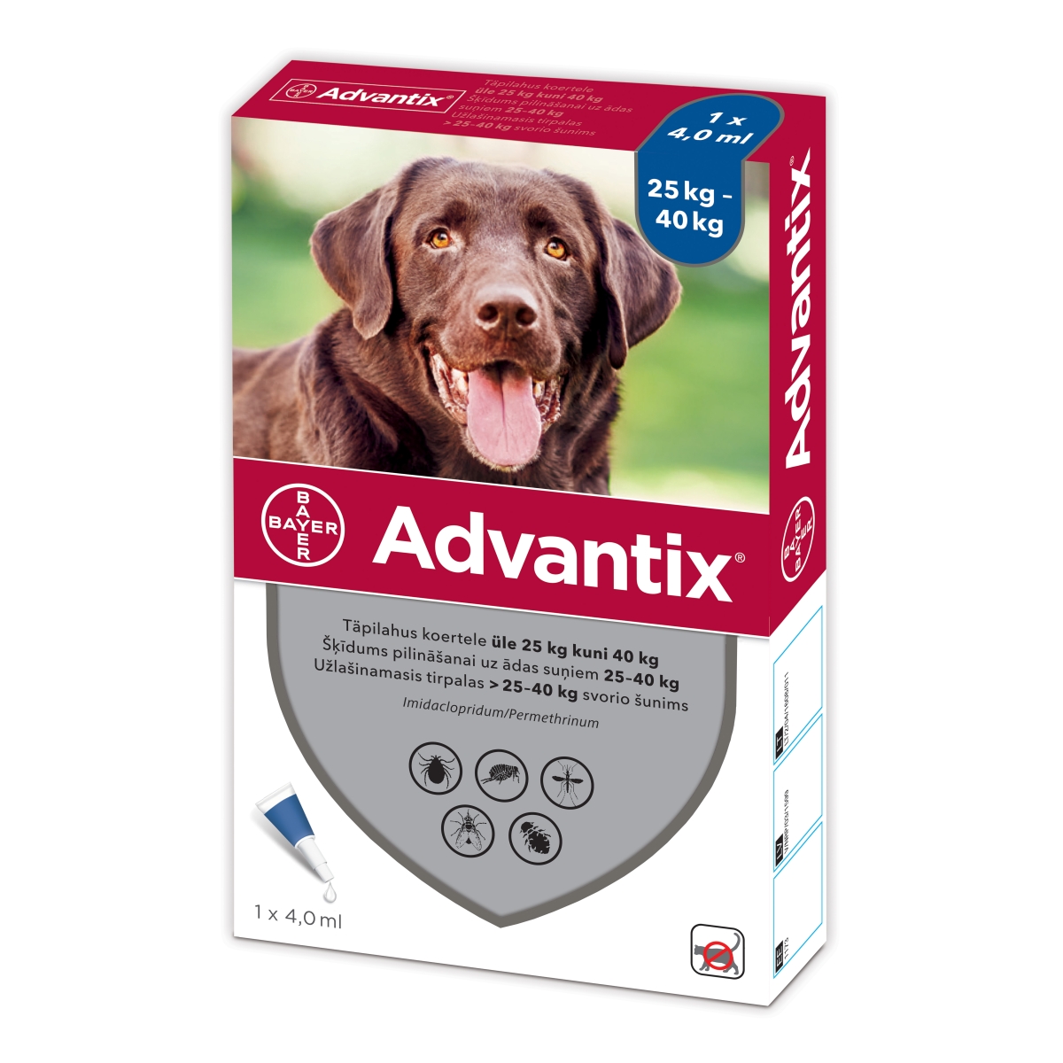 Advantix lašai nuo blusų ir erkių šunims 25-40kg, 1 pipetė