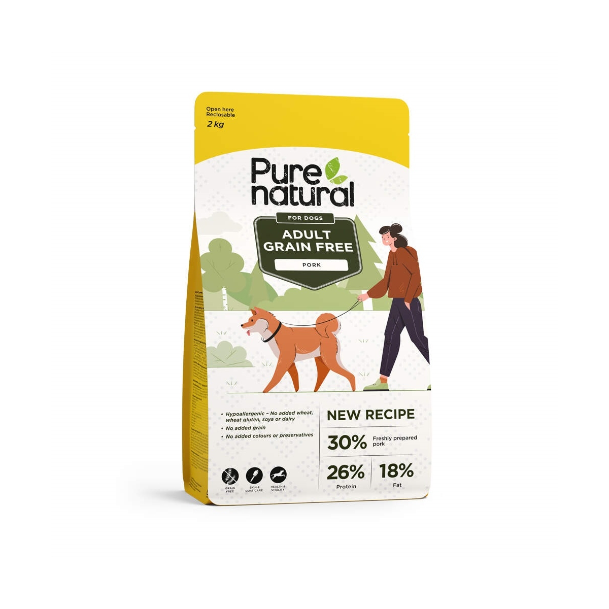 Purenatural begrūdis sausas maistas šunims su kiauliena, 2 kg -  1