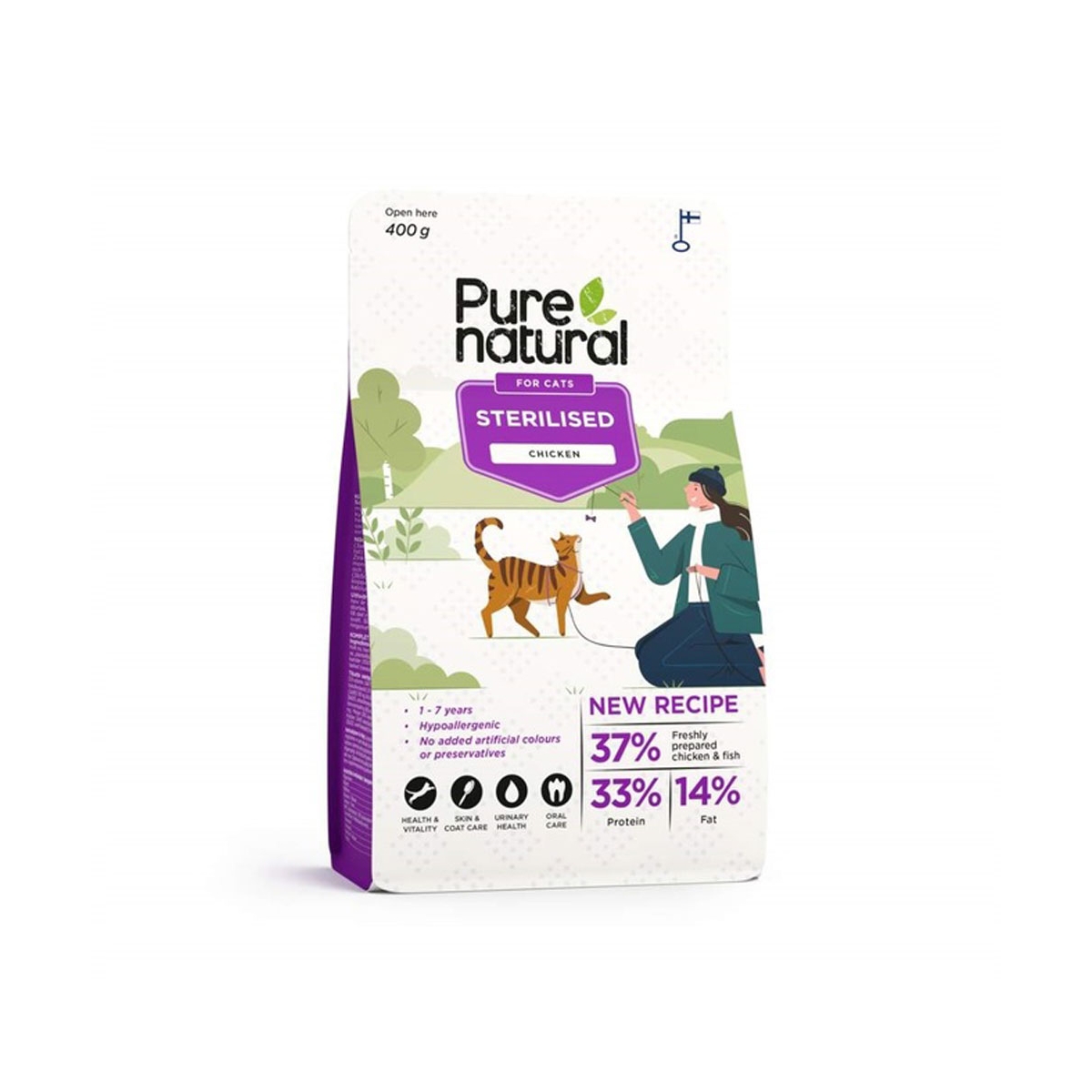 Purenatural maistas sterilizuotoms katėms su vištiena, 400 g -  1
