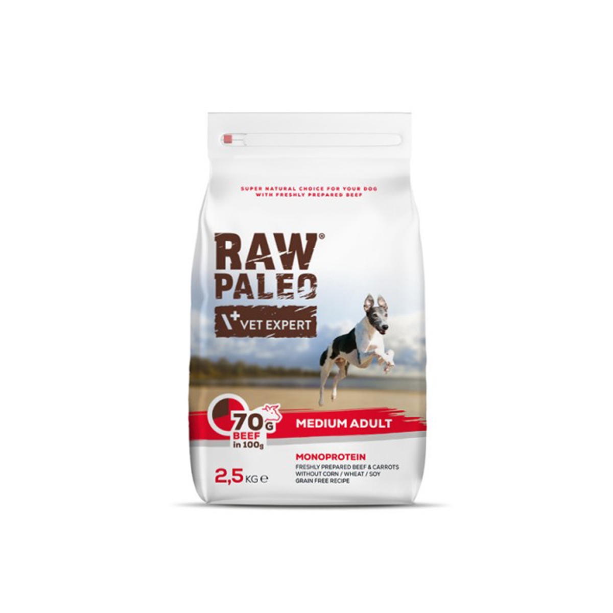 Raw Paleo Adult Medium sausas maistas šunims su jautiena, 2,5 kg - 