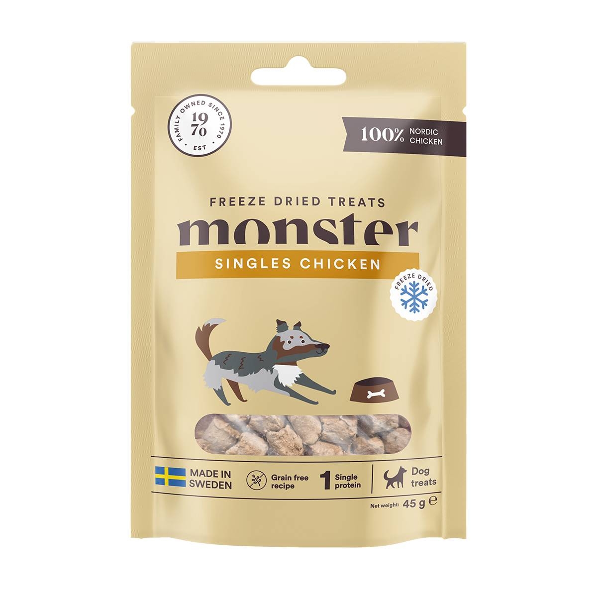 Monster Dog liofilizuoti skanėstai šunims – 100 % vištiena, 45g - 