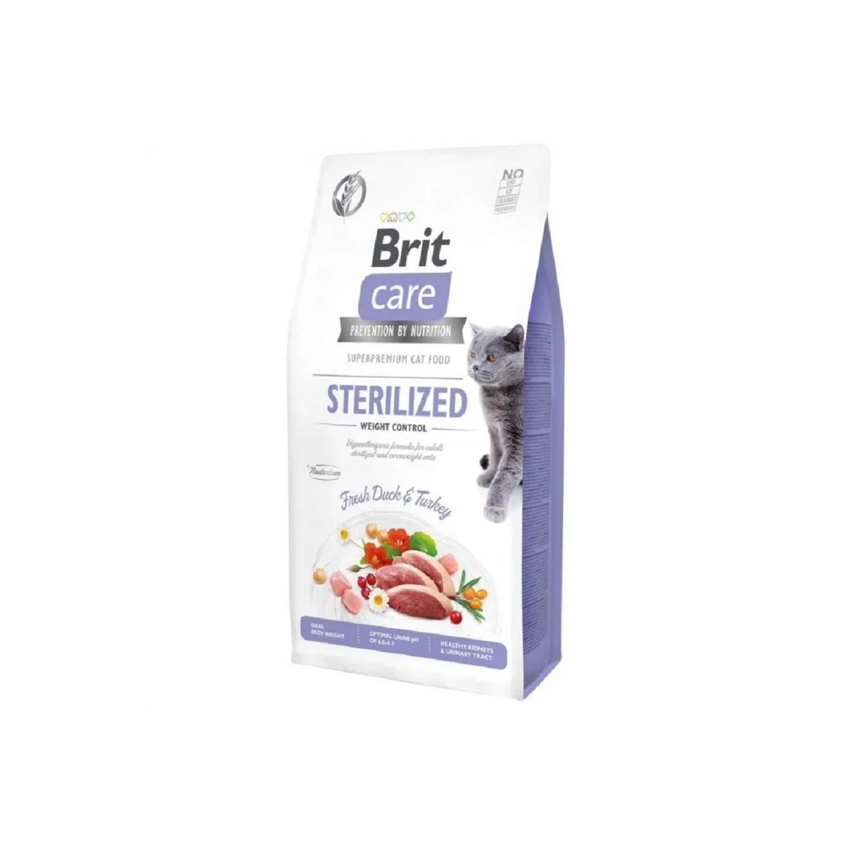 Brit Care sterilizuotų kačių sausas maistas svorio kontrolei, 2 kg - 