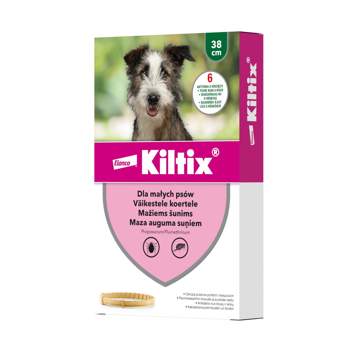 Kiltix antkaklis nuo blusų ir erkių maž.šunims 38cm - 
