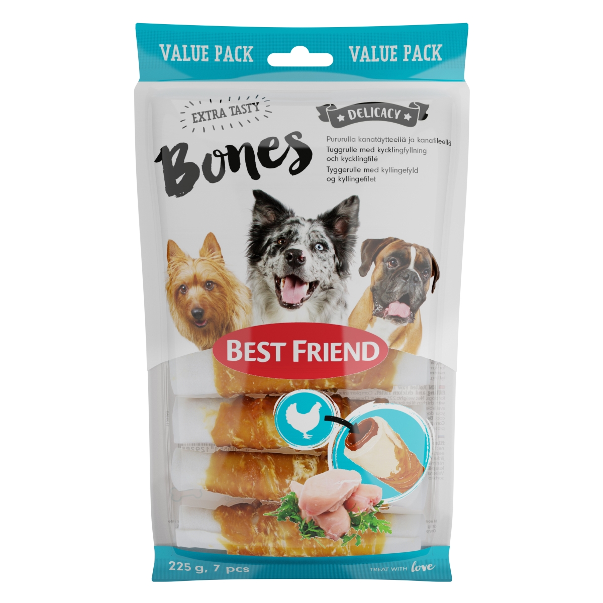 Best Friend  šunų užkandis su vištienos filė, 7 X 225 g - 