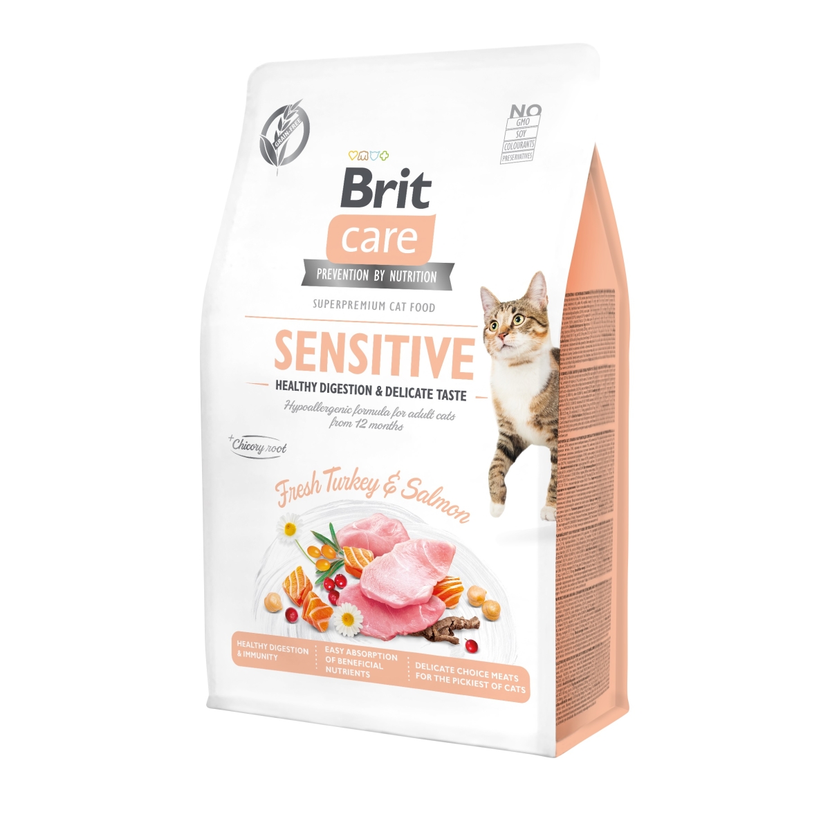 Brit Care Sensitive sausas maistas katėms su kalakut. ir lašiša, 400 g - 