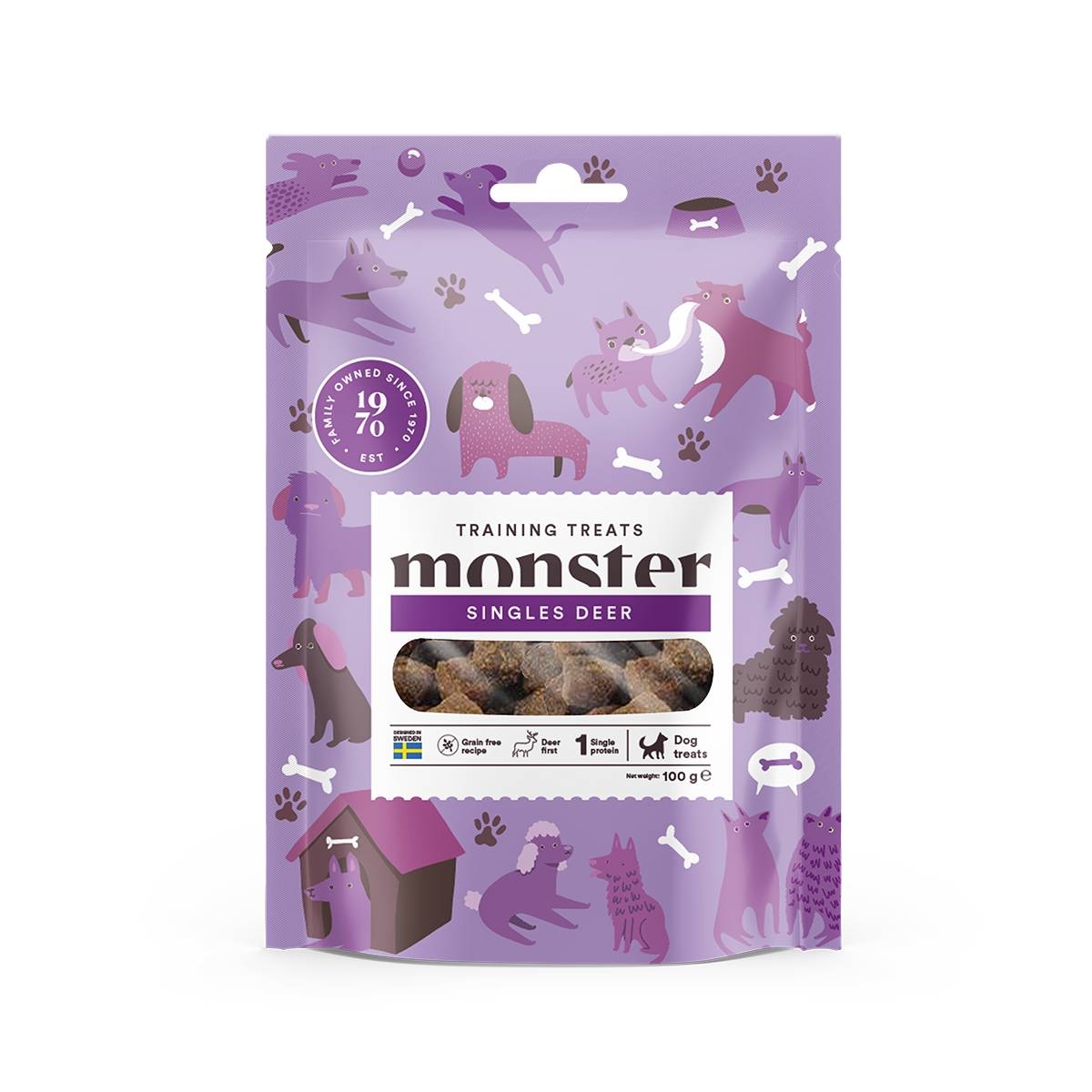 Monster Dog pusiau drėgni skanėstai šunims – su elniena, 100g - 
