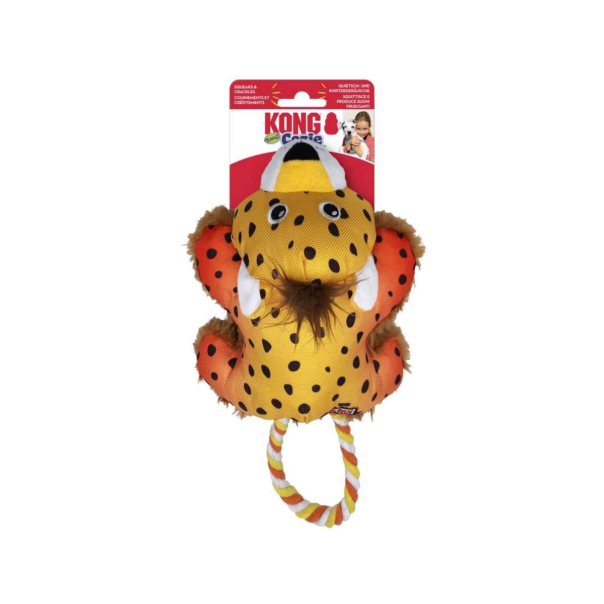KONG Cozie Tuggz Cheetah pliušinis žaislas šunims, S/M, 26 × 15 cm - 