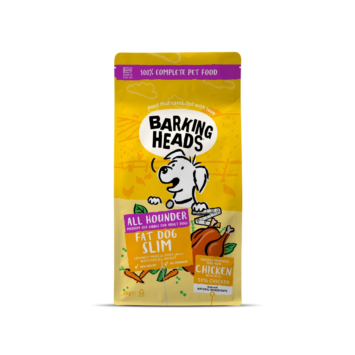 Barking Heads Fat Dog Slim sausas maistas šunims su vištiena, 2 kg - 