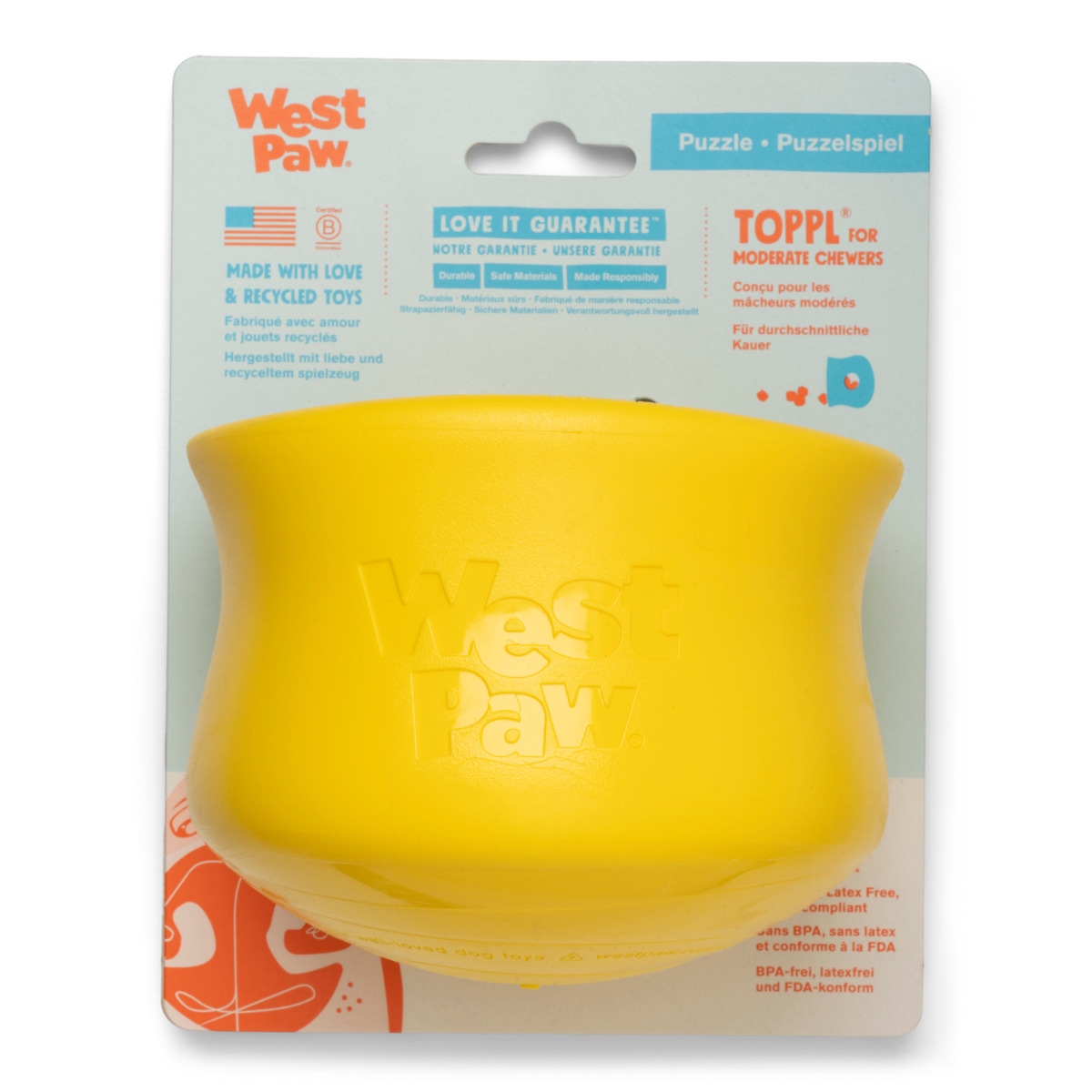 WEST PAW TOPPL UŽPILDOMAS ŽAISLAS ŠUNIMS, XL DYDŽIO, GELTONAS - 