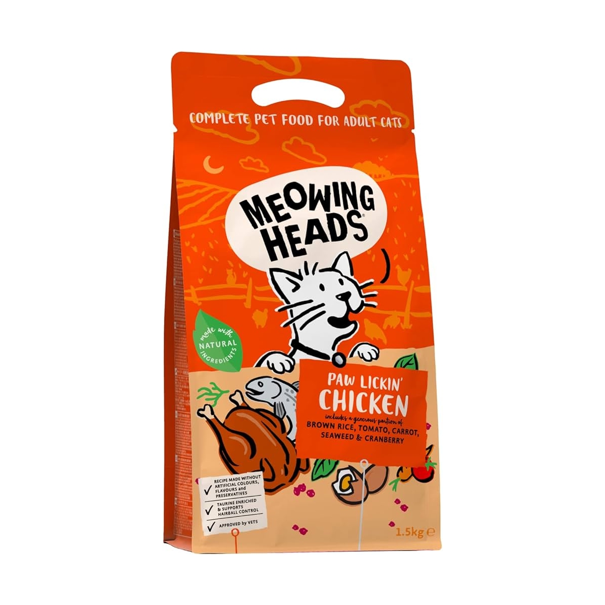 Meowing Heads Paw Lickin' Chicken sausas maistas katėms su višt. 1,5kg -  1