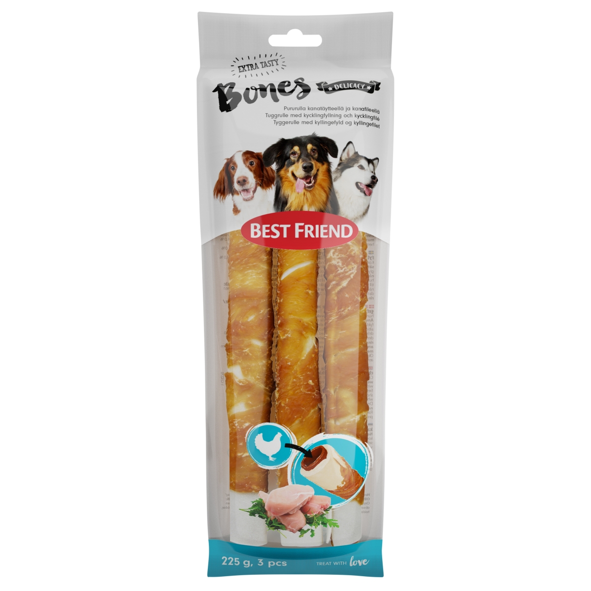 Best Friend šunų užkandis su vištienos filė, 3 X 225 g - 