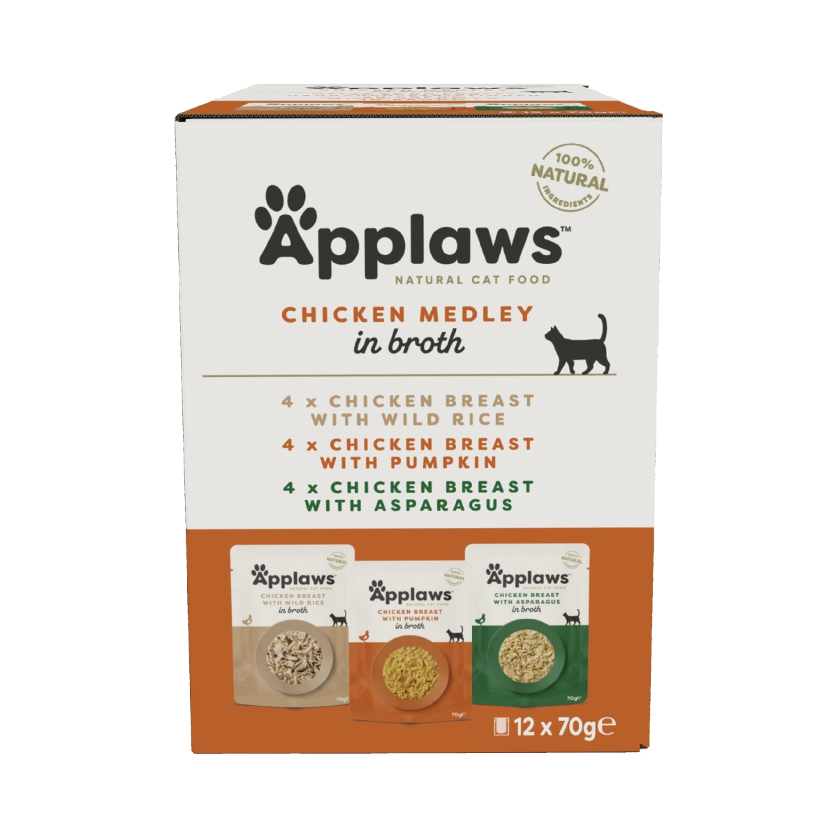 Applaws užkandžiu rinkinys katėms su vištiena, 12x70g - 