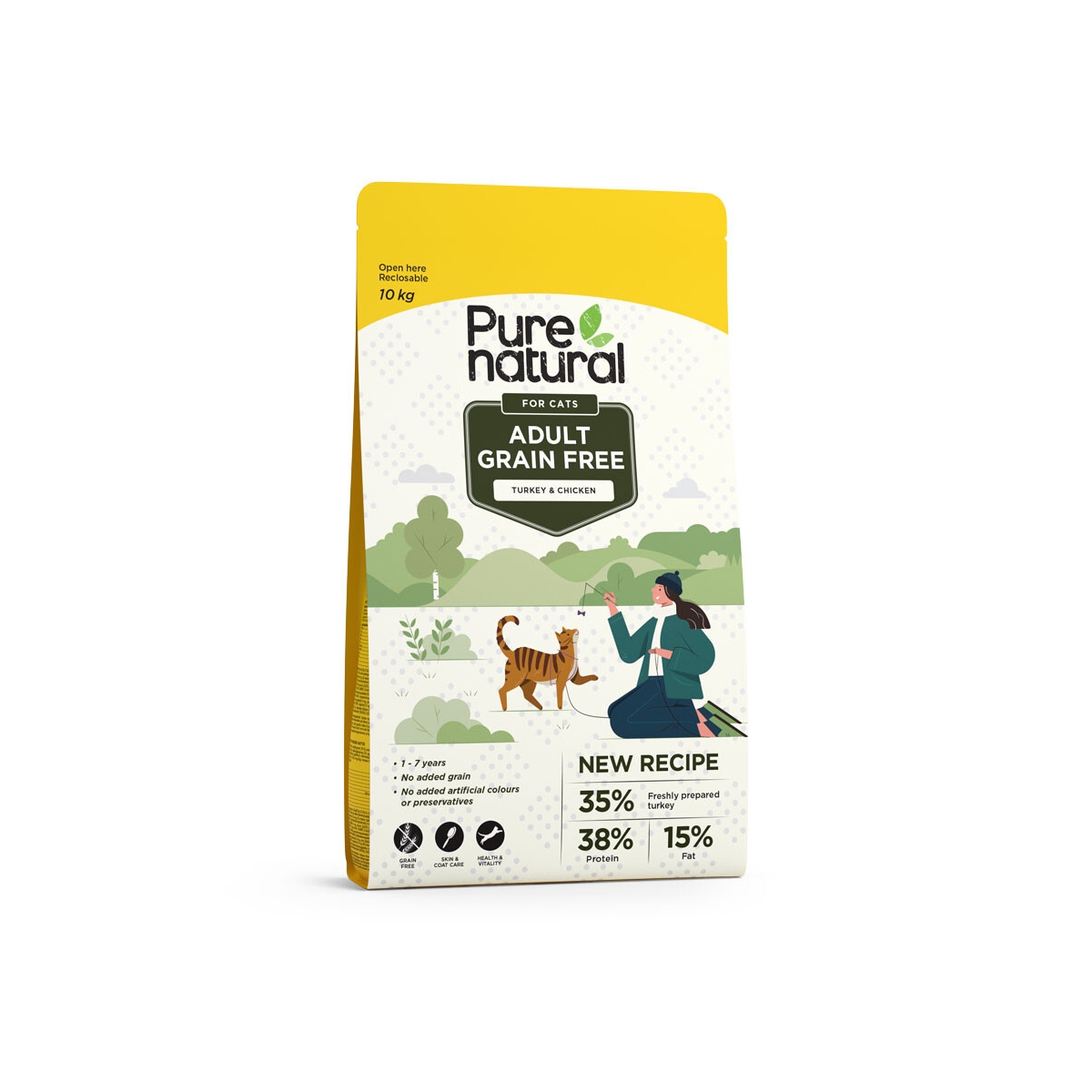 PURENATURAL GRAIN-FREE SAUSAS MAISTAS KATĖMS SU KALAKUTIENA IR VIŠTIENA, 10 KG - 