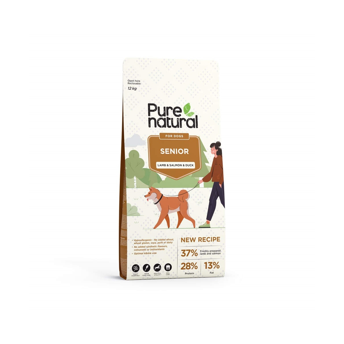 Purenatural sausas maistas šunims-senjorams su ėriena/lašiša, 12 kg - 