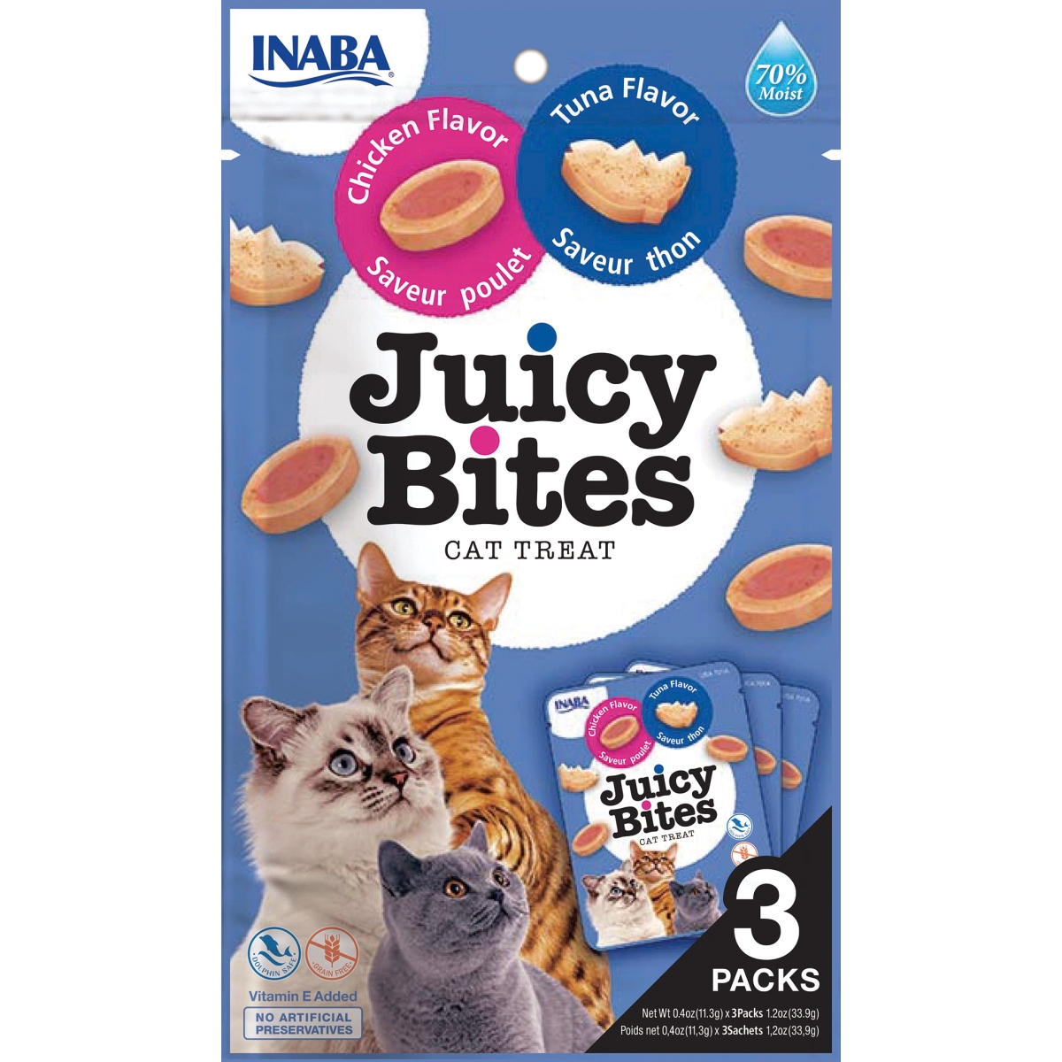 CHURU JUICY BITES SKANĖSTAI KATĖMS SU VIŠTIENA IR TUNU, 4 VNT - 