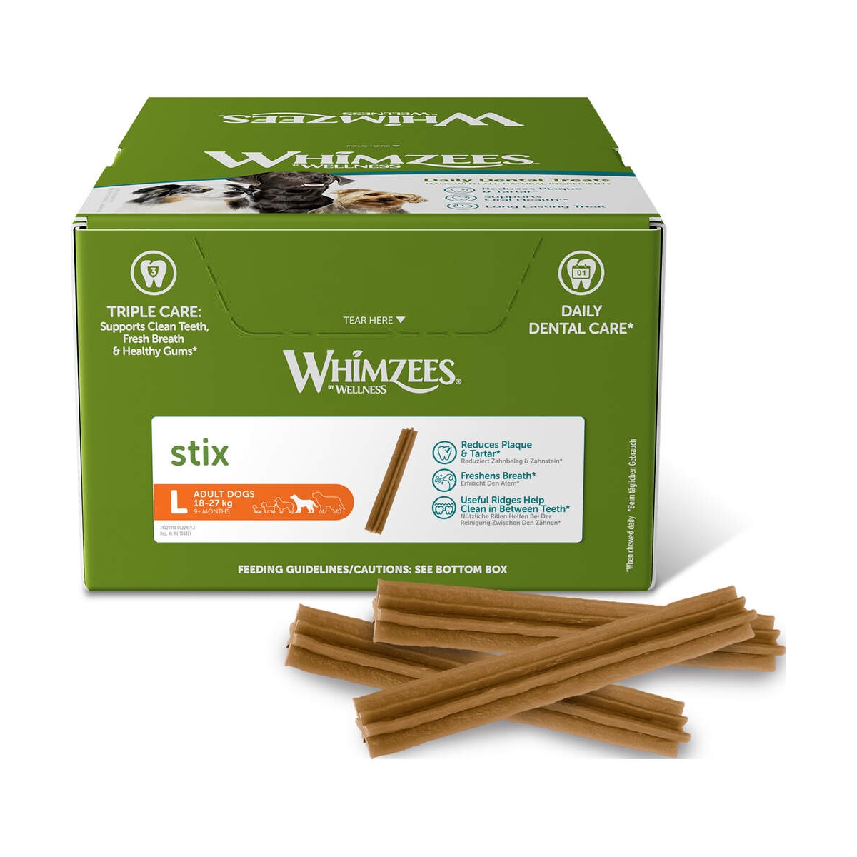 Whimzees dantų priežiūros lazdelės šunims, L 50 x 60g - 