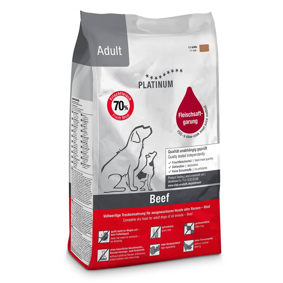 PLATINUM SAUSAS MAISTAS ŠUNIMS SU JAUTIENA IR BULVĖMIS, 1,5 KG - 