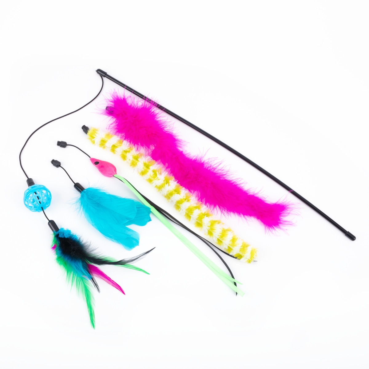 L&B PURE PURR ŽAISLAS KATĖMS SPALVINGA LAZDELĖ IR 5 PAPILDOMI  ŽAISLAI, 46CM - 