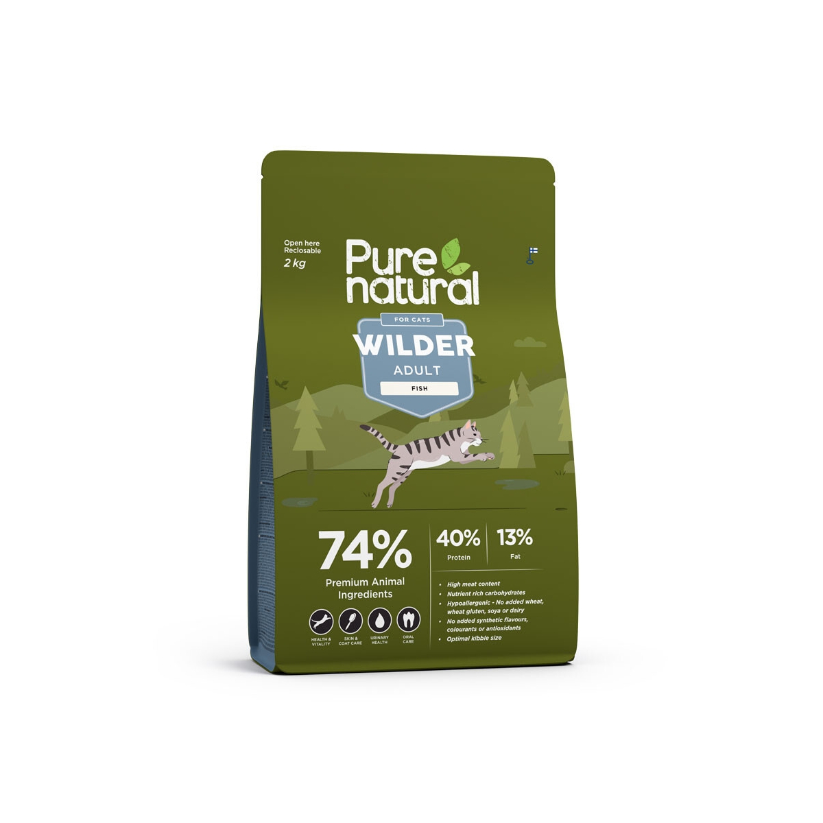 PURENATURAL WILDER SAUSAS MAISTAS KATĖMS SU ŽUVIMI, 2 KG - 