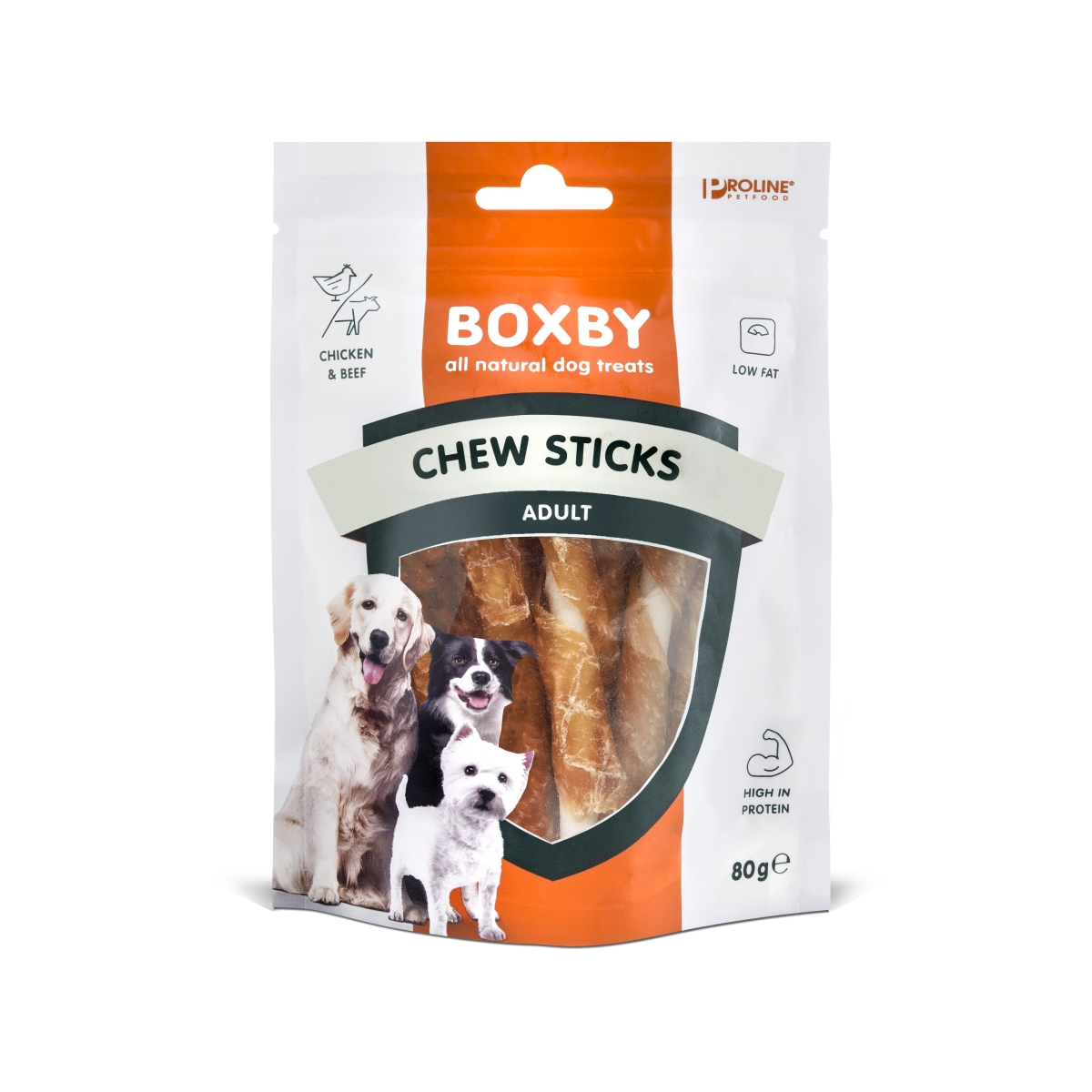 Boxby Dog Chews skanėstai šunims su vištiena, 80g