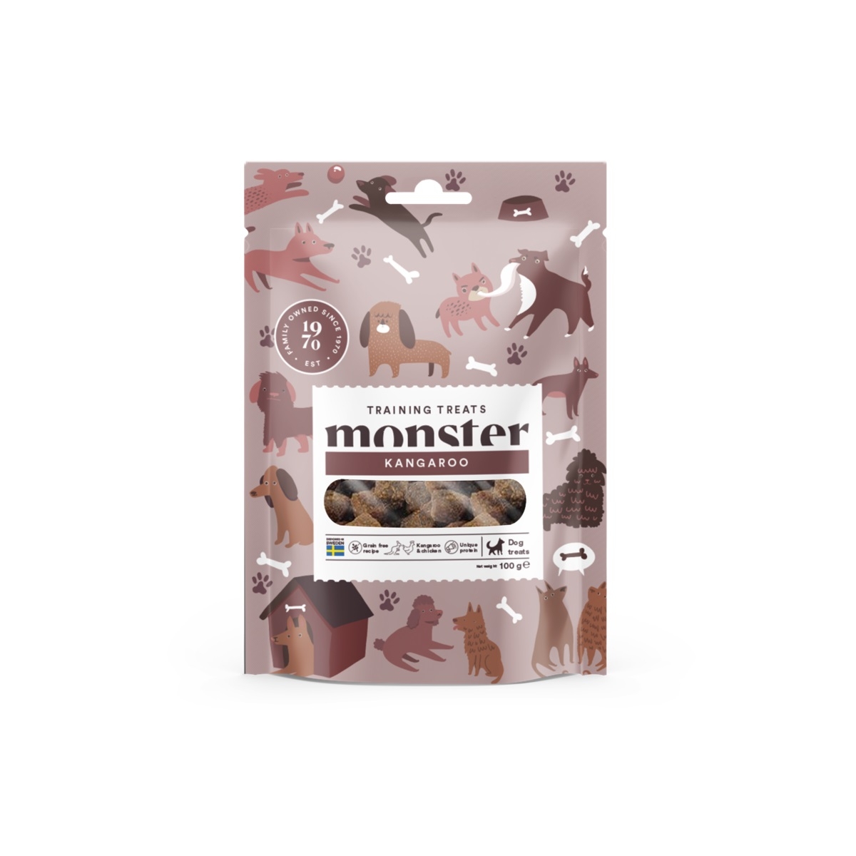 Monster Dog minkšti skanėstai šunims su kengūriena ir vištiena, 100g - 