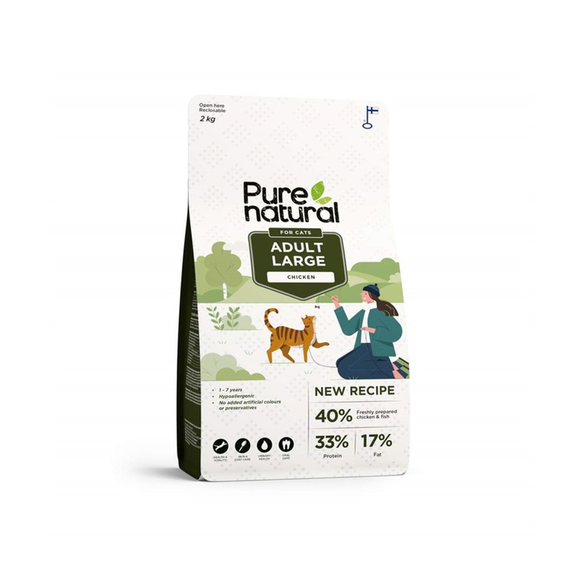 Purenatural maistas didelių veislių katėms su vištiena, 2 kg -  1