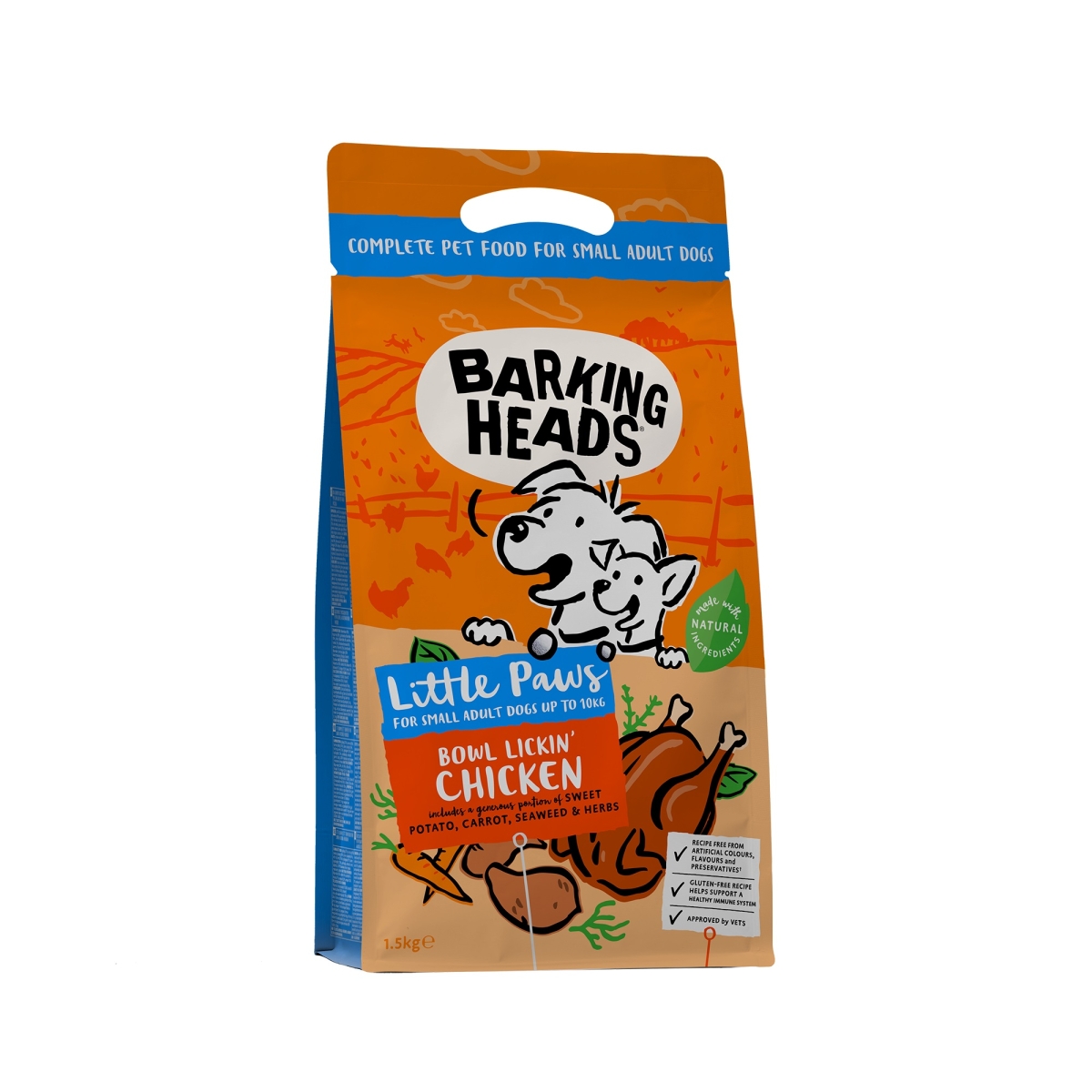 Barking Heads Bowl Lickin' Chicken maistas mažų veislių šunims, 1,5 kg