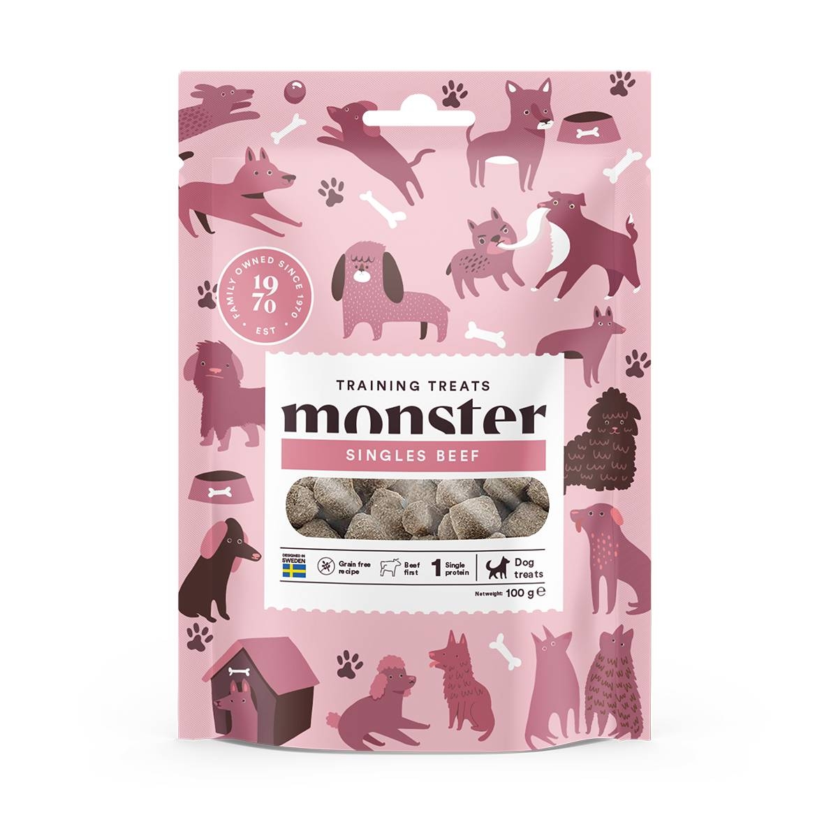 Monster Dog pusiau drėgni skanėstai šunims – su jautiena, 100g - 