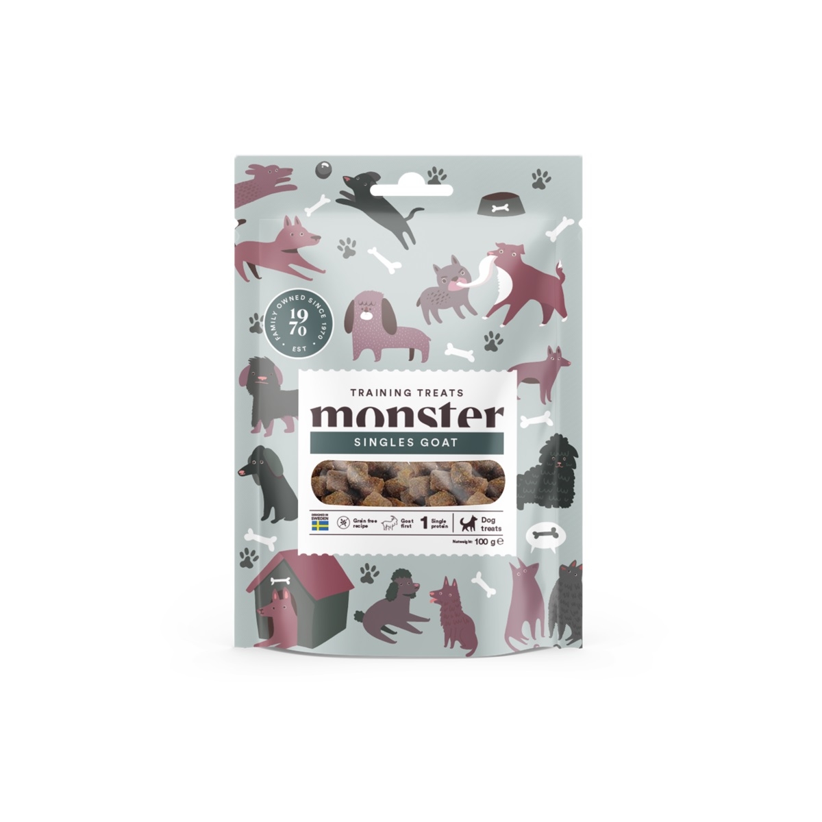 Monster Dog pusiau drėgni skanėstai šunims – su ožkiena, 100g - 