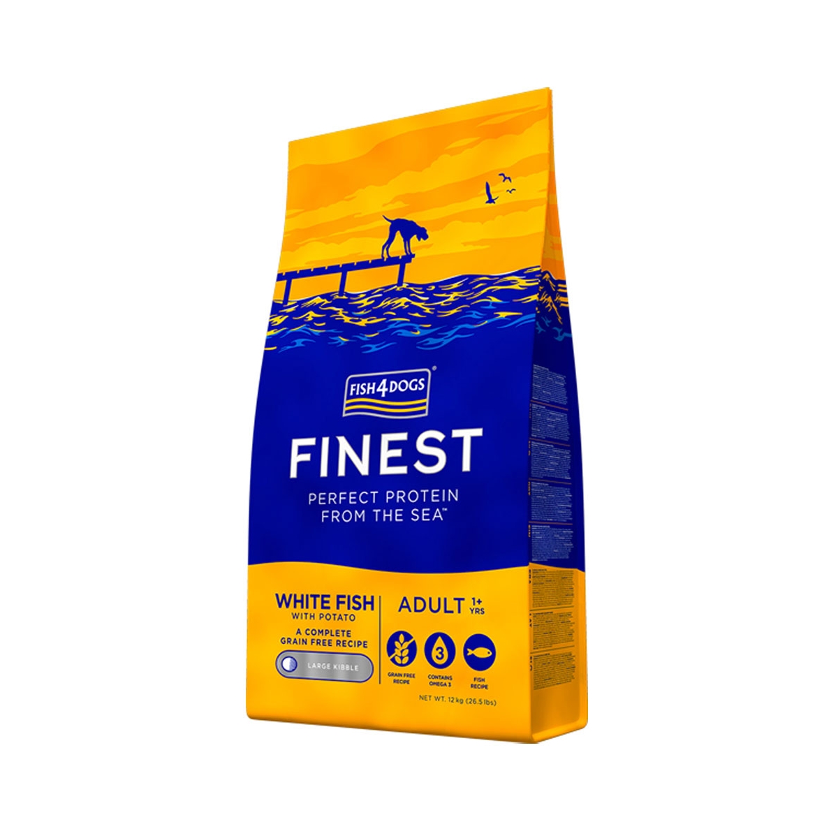 Fish4Dogs Finest White Fish sausas maistas šunims, 12kg (did.granulės) - 