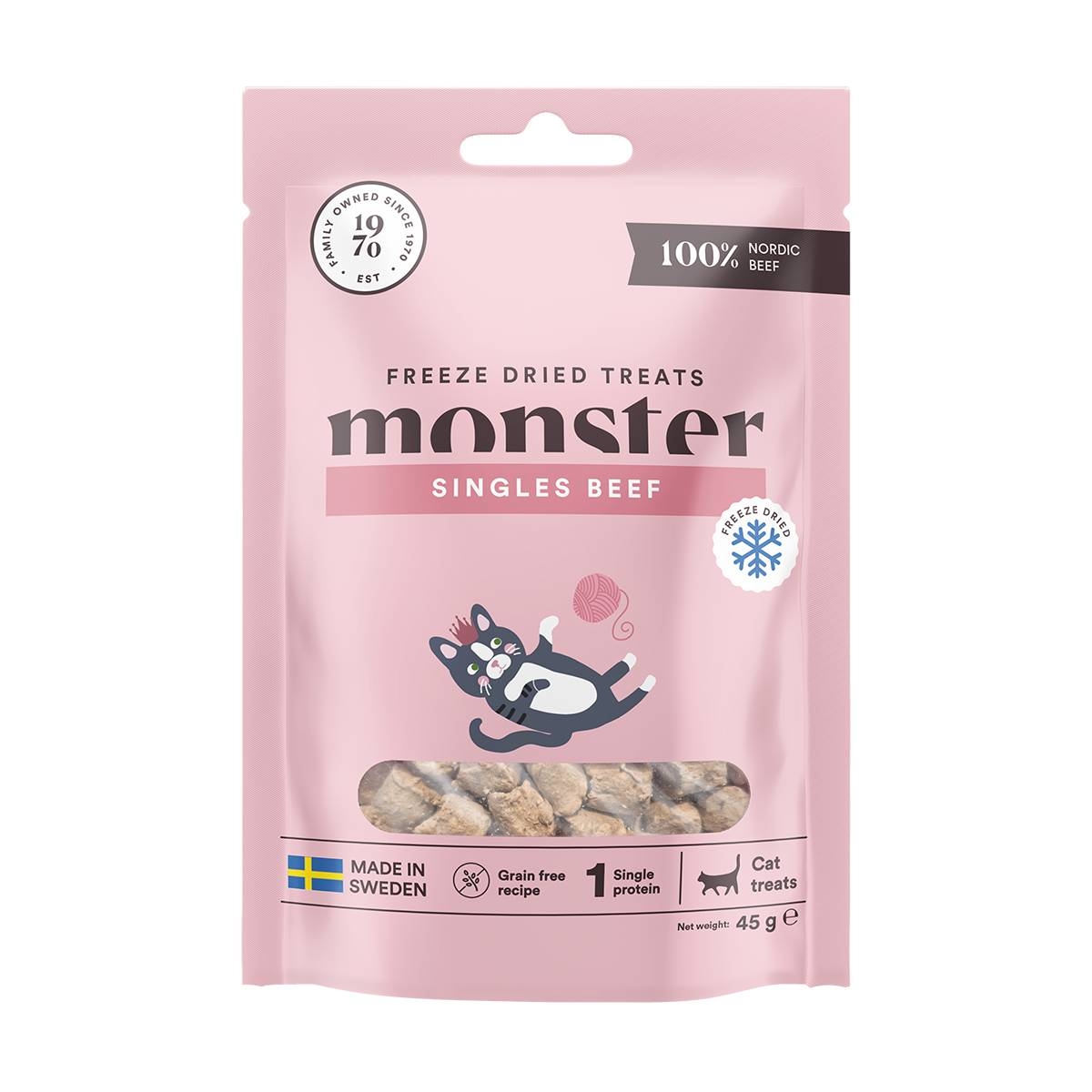Monster Cat liofilizuoti skanėstai katėms – 100 % jautiena, 45g - 