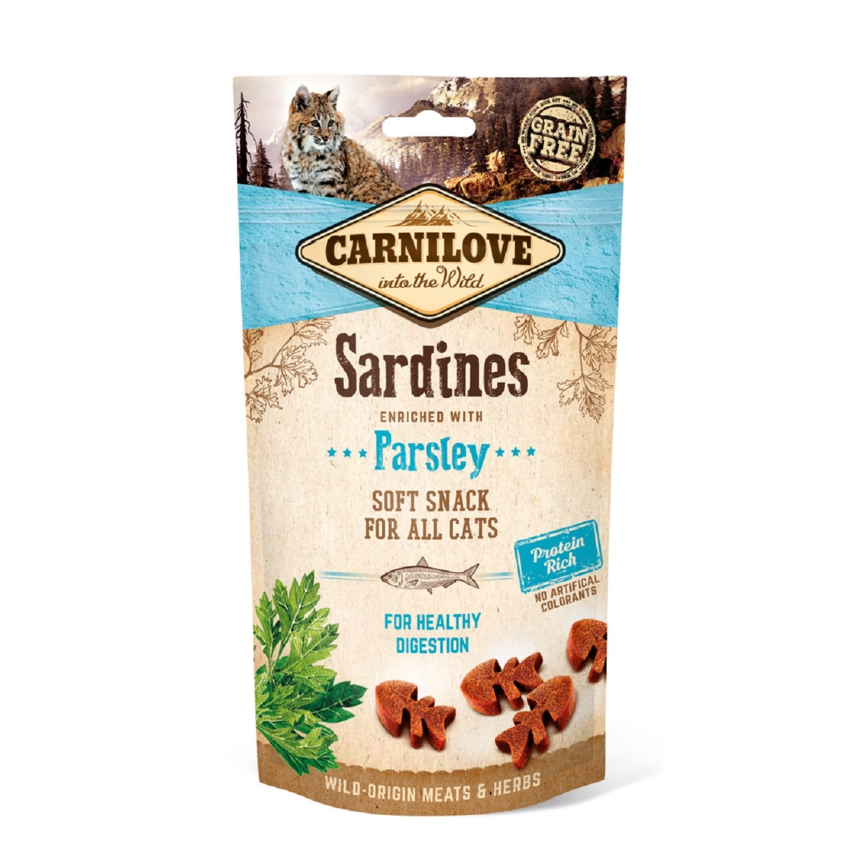 Carnilove minkštas skanėstas katėms su sardinėmis ir petražolėmis, 50g - 